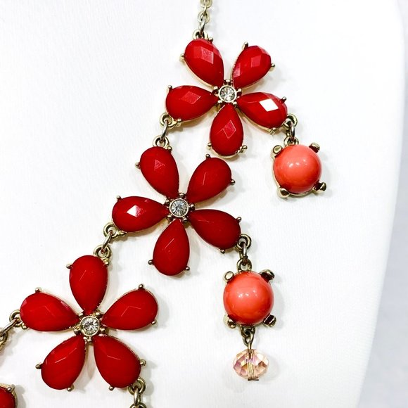WHBM Red Floral Statement Necklace - Picture 4 of 10